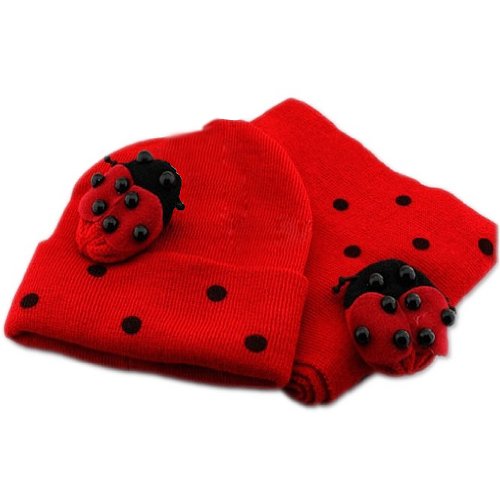 WMA Red Baby Cap Toddler Cute Ladybug Hat And Scarf Set 8 Months-3 Years Hot