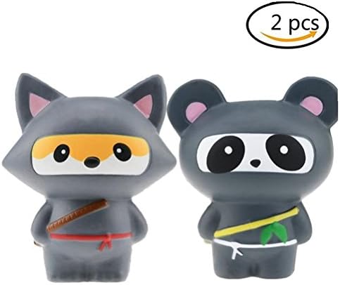 UOOME 2 Pack Ninja Squishy Toys Kawaii Animal Squishy Toys Jumbo Ninja Fox and Ninja Panda Slow Rising Squishy Soft Squishy Charms Squeeze Toy Squishy Birthday Party Favors