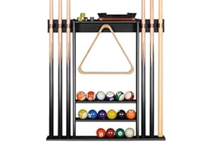 XCSOURCE Pool Cue Rack Only, Pool Stick Holder Wall Mount, 6 Pool Billiard Stick + Ball Set Wall Cue Rack, Made of 100% Bamboo Wood, Compact Billiard Table Accessories for Man Cave