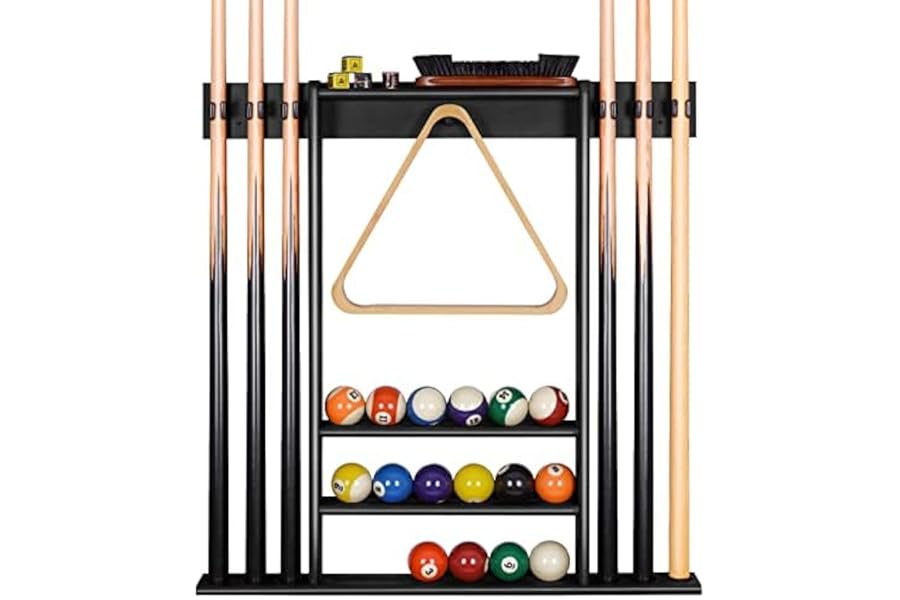 XCSOURCE Pool Cue Rack Only, Pool Stick Holder Wall Mount, 6 Pool Billiard Stick + Ball Set Wall Cue Rack, Made of 100% Bamboo Wood, Compact Billiard Table Accessories for Man Cave