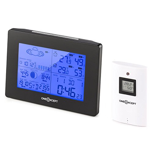 oneConcept Bergen Wetterstation Thermometer (LCD-Display, Außensensor, Datenübertragung per Funk, 100 m Funkreichweite, Wetter-Alarm, Batteriebetrieb, Wandmontage) schwarz - 4