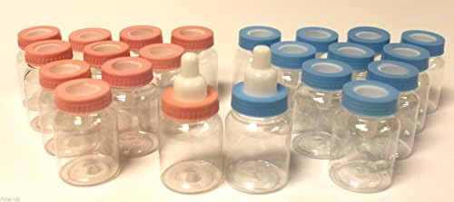 MHA UK branded Baby favour bottles 9cm pink and blue 30 pack baby shower, christening, baptism (Pink)
