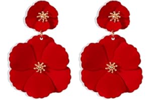 FDEETY Large Flower Boho Drop Dangle Earrings - Vintage Matte Flower Stud Earrings - Lightweight Jewelry for Women and Girls - Party Prom Accessories