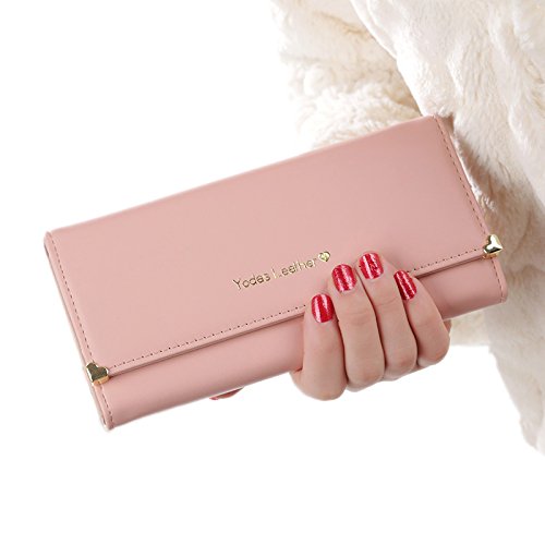 Preisvergleich Produktbild Kauftree Damen Frauen Portemonnaie Geldbörse Geldbeutel Brieftasche Kreditkartenhülle Wallet Lang (#B Rosa)