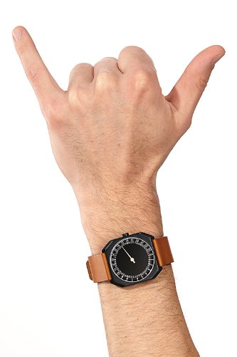 slow Jo 19 - Brown Vintage Leather Black Case Black Dial Unisex Quartz Watch with Black Dial Analogue Display and Brown Leather Strap