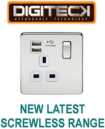ML222 - LATEST SCREWLESS 1 GANG 13A DP SWITCHED SOCKET WITH DUAL USB CHARGER PORT POLISHED CHROME FINISH WITH WHITE INSERT