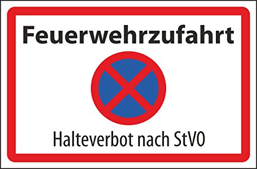 Parkverbot Parken verboten Schild Schilder -61s- Feuerwehrzufahrt StVO 29,5cm * 20cm * 2mm, mit 4 Eckenbohrungen (3mm) inkl. 4 Schrauben
