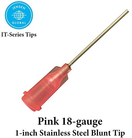 Jensen Industrial Dispensing Tips (Push-On & Luer-Lock) - 100-Pk - Steel 1-Inch Pink 18-Gauge
