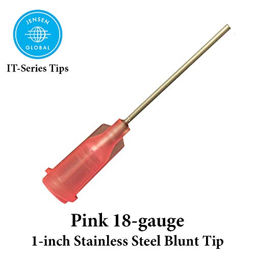 Jensen Industrial Dispensing Tips (Push-On & Luer-Lock) - 100-Pk - Steel 1-Inch Pink 18-Gauge