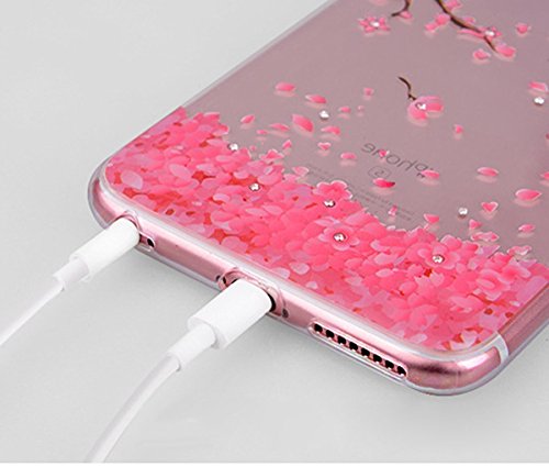 iPhone 7 Hülle,iPhone 7 2016 Hülle,JAWSEU Blumen Pflaumenblüte Malerei Muster Glänzend Glitzer Crystal Case Hülle Klare Ultradünne Silikon Gel Schutzhülle Durchsichtig Kristall Transparent TPU Silikon Bumper Schutz Handy Hülle Case Tasche Etui für iPhone 7 4.7 Zoll+1xSchwarz Glitzer Bling Eingabestift-Pflaumenblüte - 4