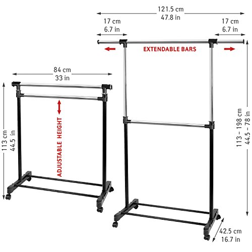 Tatkraft Saturn Teleskop Kleiderständer Verstellbar Länge 84-121.5 Höhe 113-198 cm Robustes Doppelstahlrohr Verchromter Stahl - 2