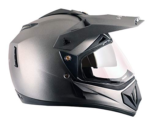 Vega Off Road ISI Certified Matt Finish Full Face Dual Visor with Peak Helmet for Men and Women Outer Clear Visor and Inner Smoke Sun Visor(Dull Anthracite, Size:L) - Image 4