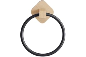 GRONGU Anneau de serviette adhésif en bois d'aluminium - Fixation murale - Noir mat - Pour cuisine et salle de bain - Crochet de serviette moderne auto-adhésif - Gain de place - Rangement mural pour