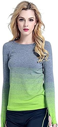 Ibelive Women Gym Sports Shirt Exercise Yoga Top Fitness Running Long Sleeve T-Shirt Tops (Green, L)