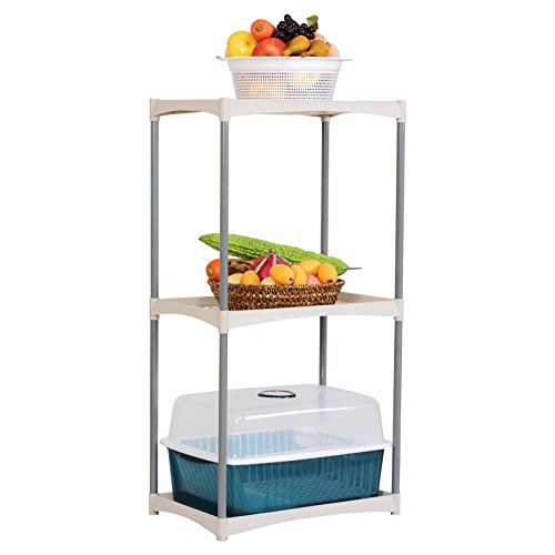 WOLTU SR0032 Standregal Badregal Haushaltsregal mit 3 Böden, Hält 15kg pro Boden, 49x31x90cm, Grau + Cremeweiss - 2