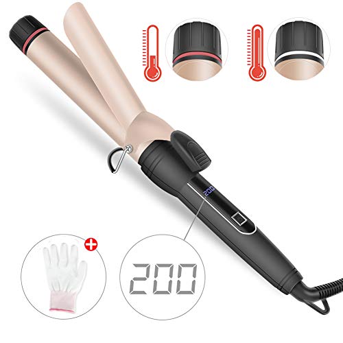 FASHSMILE Rizador de Pelo Profesional Ceramica - Tenacillas Pelo 32mm, Calentamiento Rápido y Pantalla Digital LCD, Ajustes de Calor de 160 ? a 200 ?, con Guante y 2 Clips