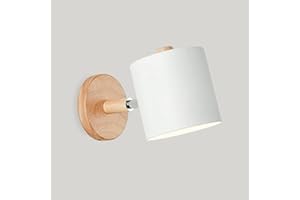 LIGKIN Aplique de Pared Interior Moderno Lámpara de Pared Madera E27 Pantalla Metálica Foco de Luz Ajustable para Mesilla de Noche Oficina Sala de Estar Lectura, Blanco