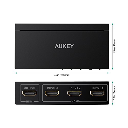 AUKEY HDMI Switch 3 Eingang 1 Ausgang Unterstützung 4K und 3D aus Metall für HDTV / Blu-ray-Player / DVR / Xbox / PS4 usw. - 6