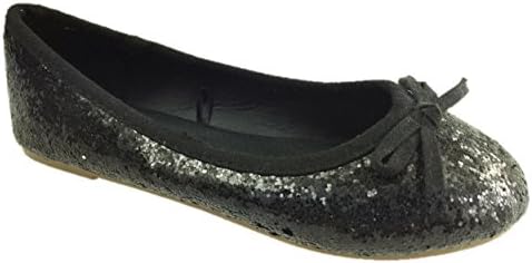 GIRLS SLIP ON GLITTER BALLERINA DOLLY PUMPS SHOES BOW DETAIL SIZE 10-2.5 (13, Black)