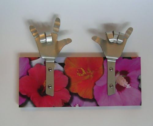 Dandie Hands METAL WITH Pink Hibiscus Surfer Flowers Bag Coat hook hanging Rack