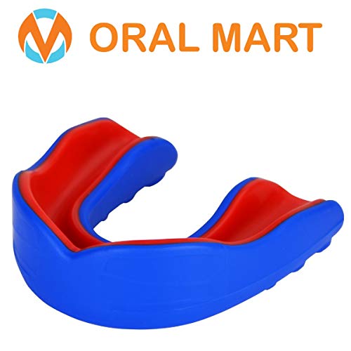 Oral Mart Jóvenes Boca Protector para niños - Juvenil Protector bucal para el Karate (con Funda Gratis) Adulto (Edad 11 y Arriba) Azul/Rojo
