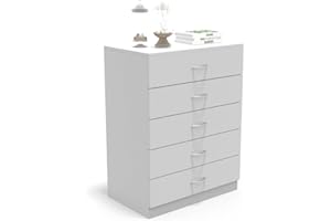 DORMIDAN - Cómoda 5 cajones guías metálicas, habitación Dormitorio, Armario con cajoneras. (Blanco)