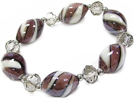 Linpeng BR-1532 Oval Lampwork Glass Beads Faceted Rondelle Crystal Stretch Bracelet, Mauve