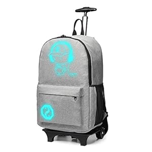 Kono Mochila Funcional con Ruedas para portátil,Impermeable Luminous Music Boy Viaje de Negocios Rueda rodante Trolley Mochila,Bolso Aprobado de la Cabina
