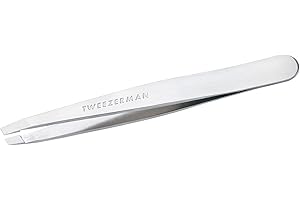 TWEEZERMAN Pinzetta (punte angolate rettificate, per sopracciglia, qualità professionale, acciaio inossidabile), Argento platino