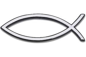 FANGZIN Christliche Geschenkideen °° Relief-Aufkleber Fisch Ichthys (silberfarben, 13 cm)