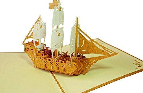 UNIQUEplus Have A Nice Trip Theme Ship Creative 3D Pop UP Greeting Kirigami Gift Cards for Souvenir, Anniversary, Wedding, Birthday, Couple, Mother's Day, Father's Day, Thank You