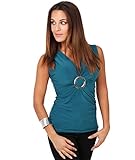KRISP Damen Top, Wickel-Design mit Ring, gerafft, Jersey V-Ausschnitt