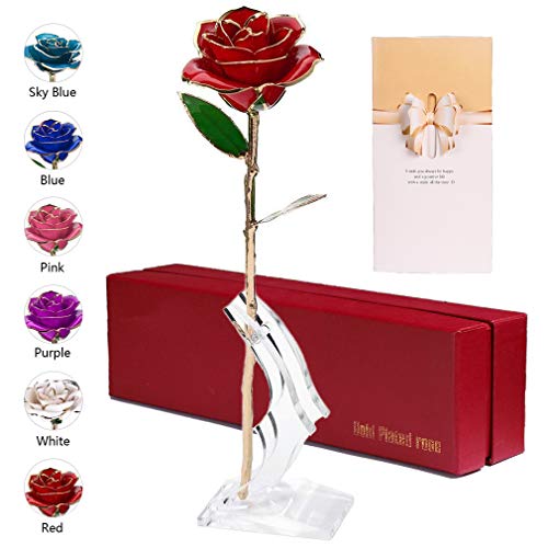 anaoo Rosa 24K, Rosa Eterna Flores Chapadas en Oro con Caja de Regalo para el Día de San Valentín Día de la Madre, Aniversario, Cumpleaños Dorado-Rojo