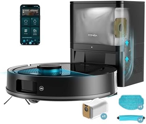 Cecotec Robot Aspirapolvere e Lavapavimenti con Base Autovuotante e IA Conga Y80 X-Treme. Navigazione Laser e Intelligenza Artificiale, 13000Pa, Base 2.5L, Autonomia fino a 220m², App 3.0
