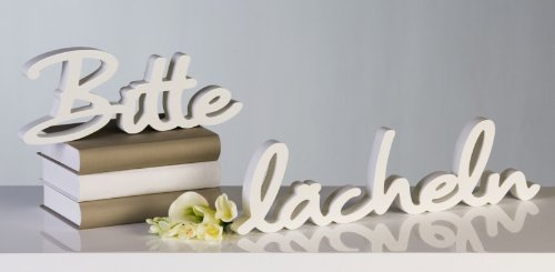 2tlg. Set Schriftzug - Bitte lächeln - Holz Weiss Deko Wandtattoo