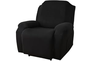 FANSU Housse de Fauteuil Relax Extensible 1 Places, Housse de Fauteuil Relax Inclinable Electrique avec Poche, 4 Pièce Lavable Protege de Meubles pour Canapé Inclinable (Noir,1 Places)