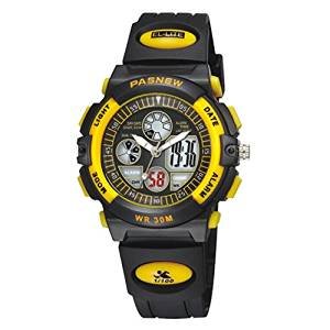 R-timer Pasnew 30m wasserdichte Digital-Analog-Jungen-Mdchen-Sport Digitaluhr mit Alarm Stoppuhr Chronograph (Kind) 6 Farben (gelb)