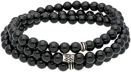 Aqila 3in1 Bracelet Necklace Prayer Stretchy Black Onyx Beads 925 Silver 60 cm