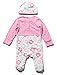 M&Co Baby Girl Long Sleeve Floral Print Mock Cardigan Sleepsuit And Hat Outfit Set Pink 12/18 Mnth