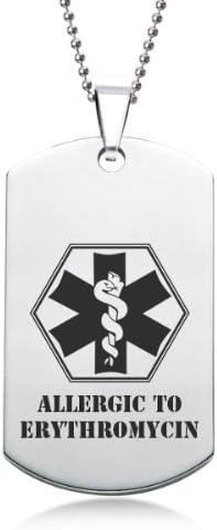 Personalised Jewellery Allergic To Erythromycin EMS Stainless Steel Dog Tag with Gift Box