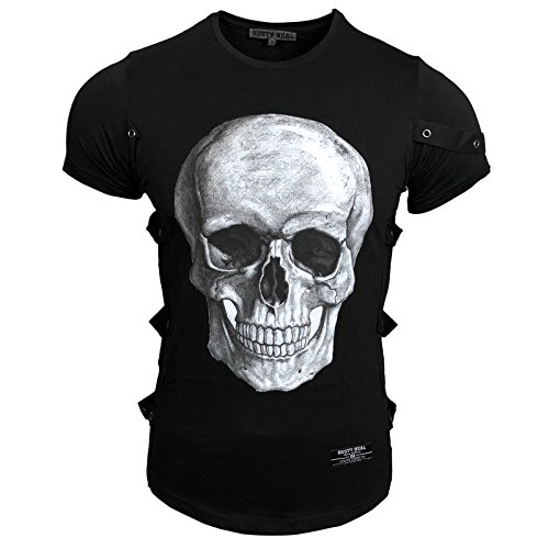 Rusty Neal Herren T-Shirt Rundhals Totenkopf Skull Applikationen RN-15150, Größe:L, Farbe:Schwarz