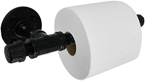 Rustic Industrial Pipe Toilet Paper Holder by Pipe Decor | Heavy Duty DIY Style, Wall Mounted Kit, Modern Chic Electroplated Black Iron Finish, Commercial Grade Metal, Slide TP Roller, Oil + Rust Free