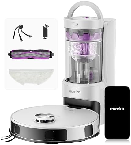 EUREKA E20 Evo Plus Robot Aspirapolvere e Lavapavimenti, 10.000Pa, Anti-Groviglio, 180min Autonomia, Mappatura LDS, Base Senza Sacchetto, Controllo Vocale