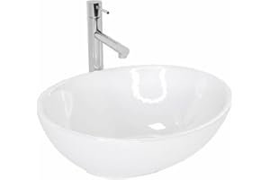 GTM Design Keramik Waschbecken - Aufsatzwaschbecken fürs Badezimmer - Waschbecken Oval - Design Waschbecken im modernen Stil - Weiß - 34x27x13 cm