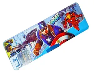 BRUZONE Captain America Magnetic Art Plastic Pencil Box (Set of 1, Light Blue)