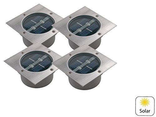 4er-Set LED Solar-Bodeneinbaustrahler 4-eckig, Edelstahl, Glas, Carlo, IP44; 5000.198
