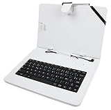 Función atril DURAGADGET Funda/Teclado FRANCÉS Color Blanco para Tablets De 10/10.1 Pulgadas + Puntero Táctil + Gamuza Limpiadora