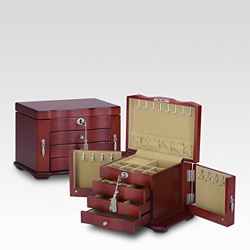 HERITAGE abschließbare Holz Schmuck Kiste mit Schlüssel, Kirsch Farbe Schmuckschatulle Speicherorganisator - 5