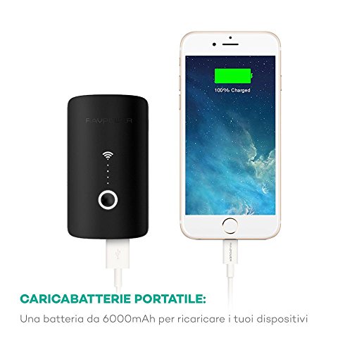 FileHub RAVPower Router Wifi Portatile, Ripetitore Wifi, Lettore per SD Card fino a 256G, Hard Disk Wireless, Batteria Esterna da 6000mAh, Hotspot, Access Point per Dischi e Chiavetta USB, File Sharing - Nero