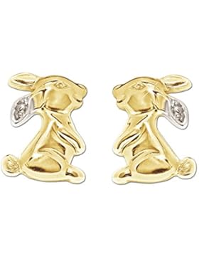 CLEVER SCHMUCK Goldene Ohrstecker kleine Häschen 8 x 6 mm bicolor glänzend 333 GOLD 8 KARAT